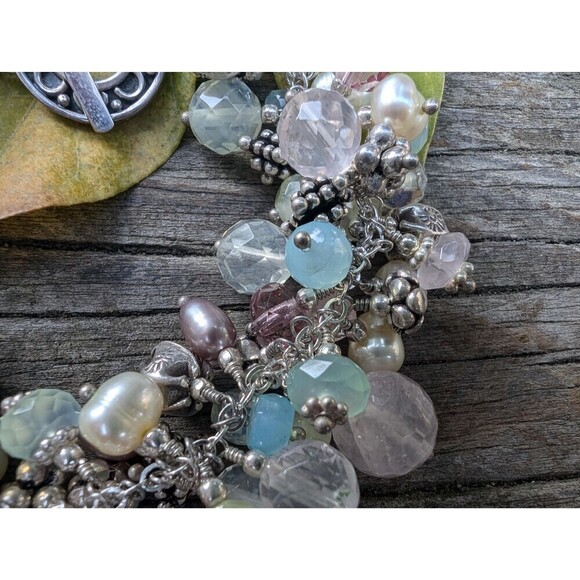 Vintage Sterling Silver Gemstone & Pearl Bracelet, Romantic Gift, Beachy Jewelry - Picture 4 of 10